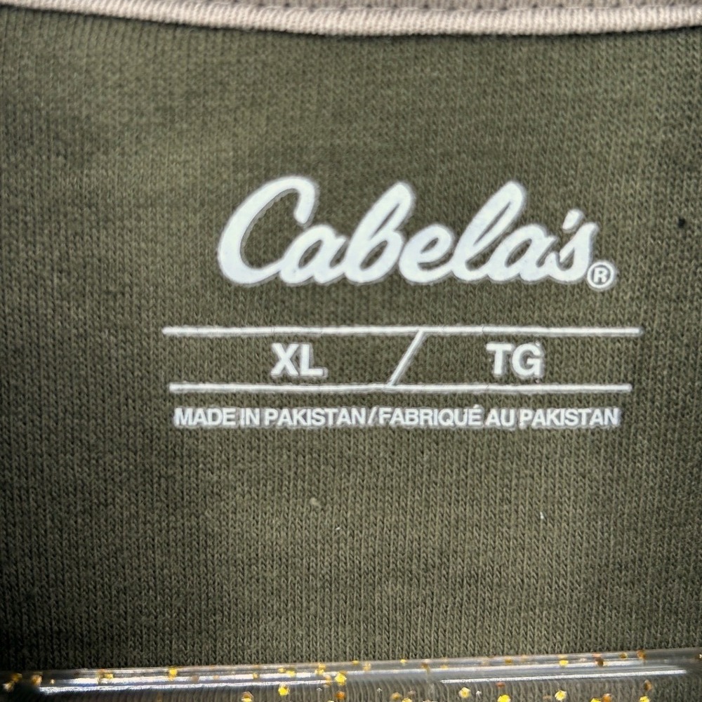 Cabelas Mens XL Olive Green Script Logo Pullover Hoodie Sweatshirt Relaxed Fit - Picture 3 of 6